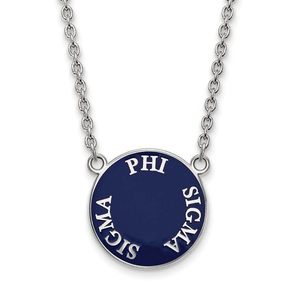 Sterling Silver Phi Sigma Sigma Large Enamel Disc Necklace - Picture 1 of 4